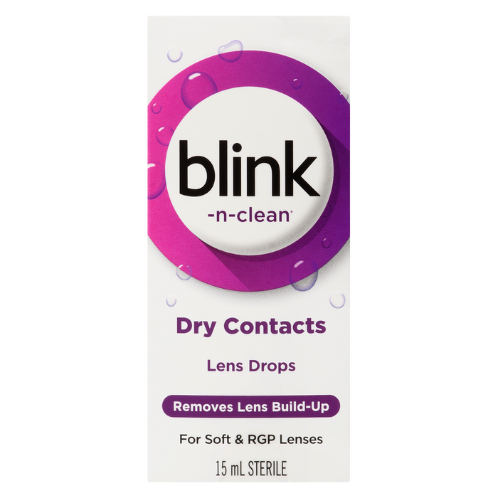 Gouttes pour lentilles Blink-N-Clean pour lentilles sèches stériles 15 ml