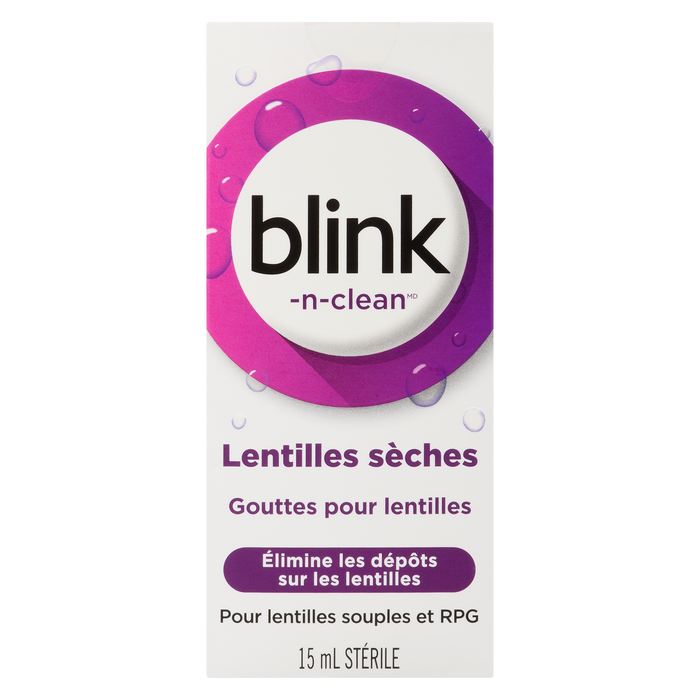 Gouttes pour lentilles Blink-N-Clean pour lentilles sèches stériles 15 ml