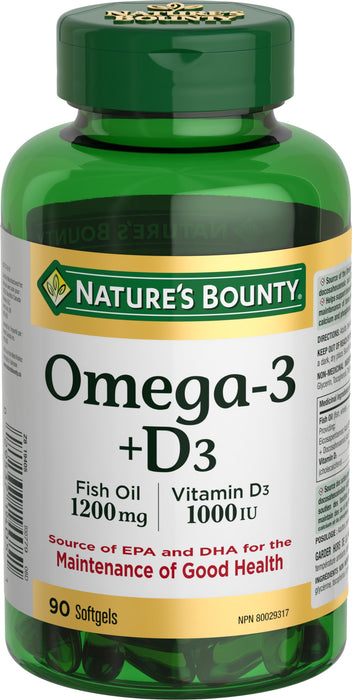 Nature's Bounty Omega 3 Fish Oil 1200 mg plus Vitamin D3 1000IU Softgels