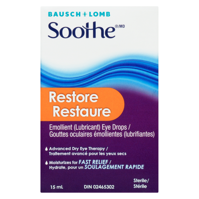 Gouttes oculaires émollientes (lubrifiantes) Soothe de Bausch + Lomb Restore 15 ml