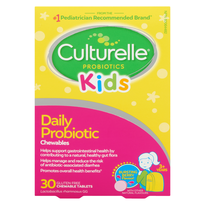 Culturelle Kids Daily Probiotic Chewables Saveur de baies éclatantes 3 ans et plus 30 comprimés à croquer sans gluten