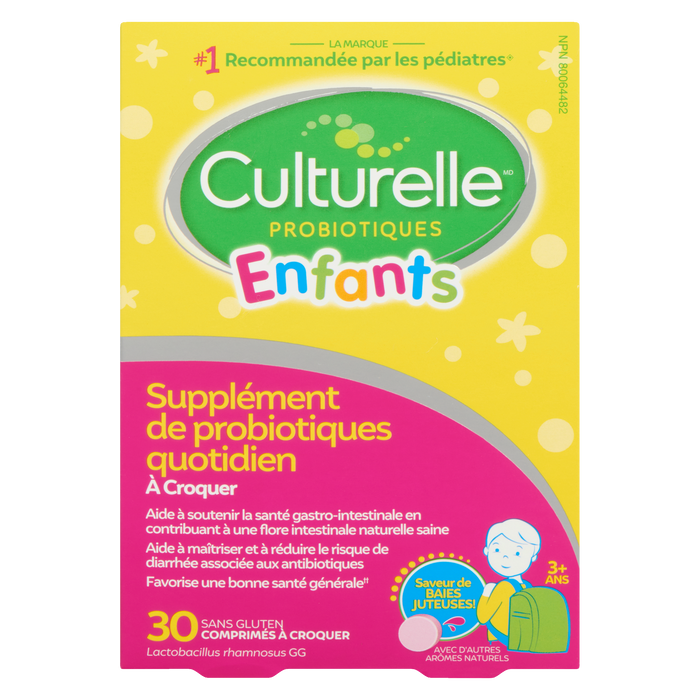 Culturelle Kids Daily Probiotic Chewables Saveur de baies éclatantes 3 ans et plus 30 comprimés à croquer sans gluten