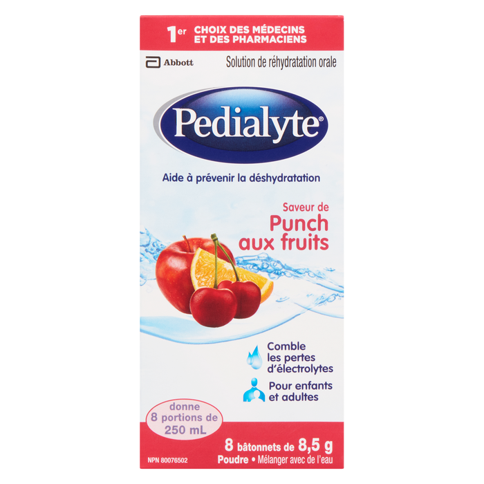 Poudre pour solution de réhydratation orale Pedialyte, saveur punch aux fruits, 8 bâtonnets x 8,5 g