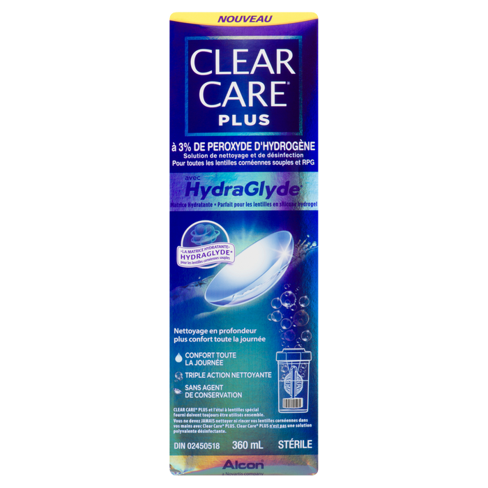 Solution nettoyante et désinfectante Clear Care Plus 3% de peroxyde d'hydrogène 360 ​​ml