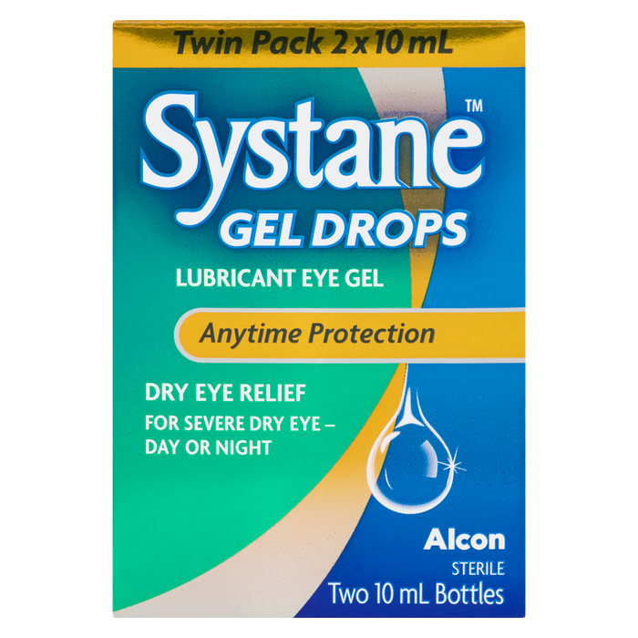 Systane Gel Drops Lubricant Eye Gel Anytime Protection Sterile Twin Pack Two Bottles x 10 ml