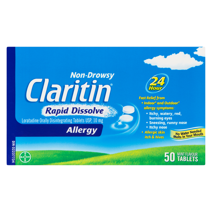 Claritin Allergy Dissolution rapide Saveur menthe 24 heures 50 comprimés