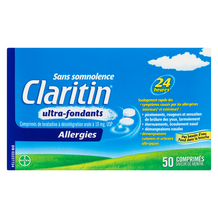 Claritin Allergy Dissolution rapide Saveur menthe 24 heures 50 comprimés