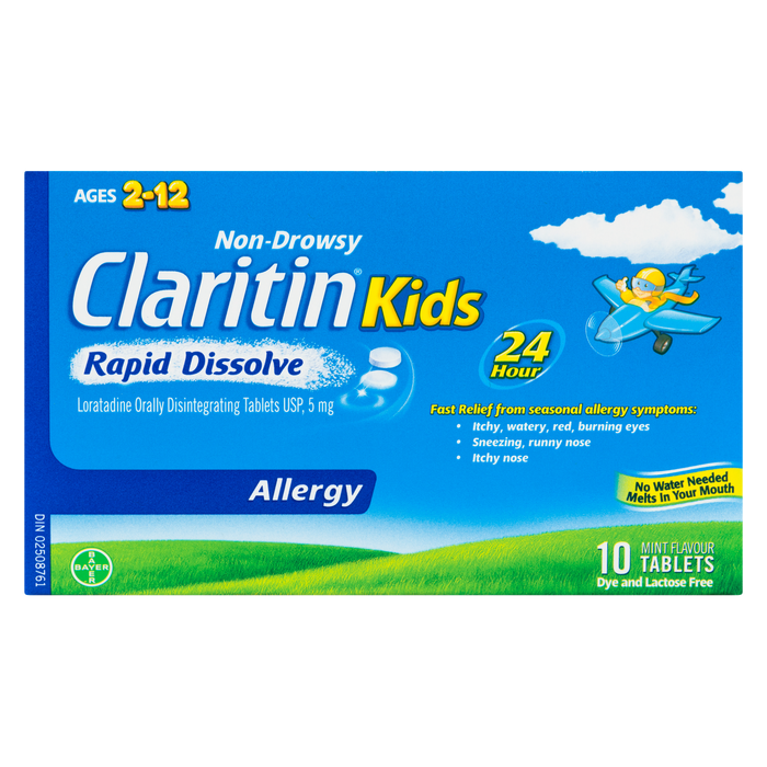 Claritin Allergy Kids à dissolution rapide pour enfants de 2 à 12 ans, 10 comprimés au goût de menthe