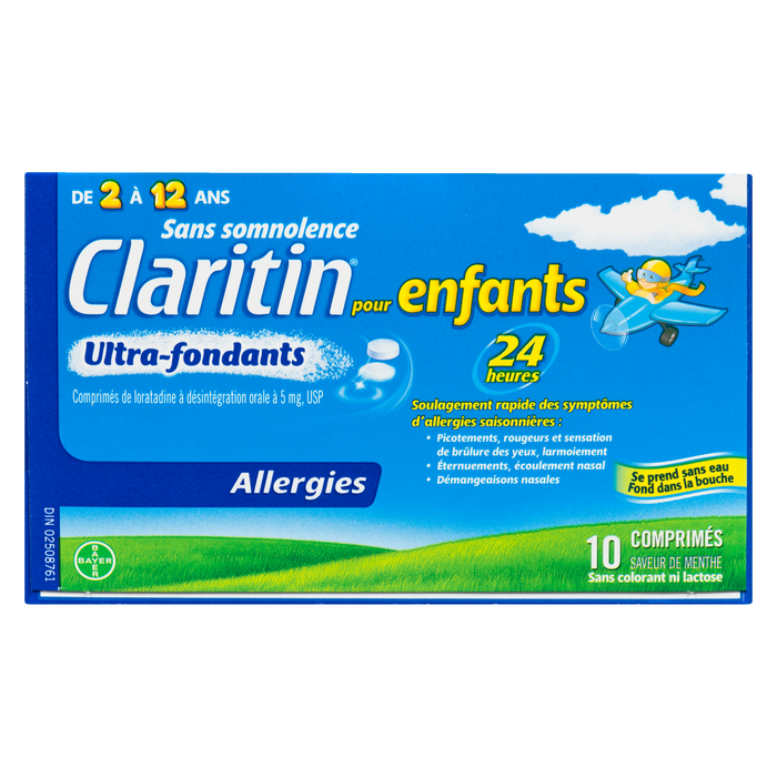 Claritin Allergy Kids à dissolution rapide pour enfants de 2 à 12 ans, 10 comprimés au goût de menthe