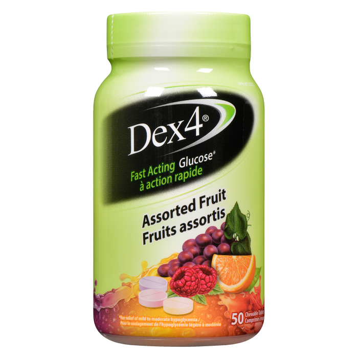 Dex4 Glucose à action rapide Fruits assortis 50 comprimés à croquer