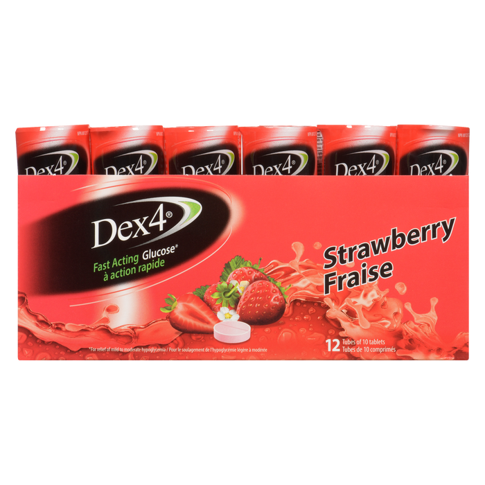 Dex4 Fast Acting Glucose Strawberry 12 Tubes of 10 Tablets