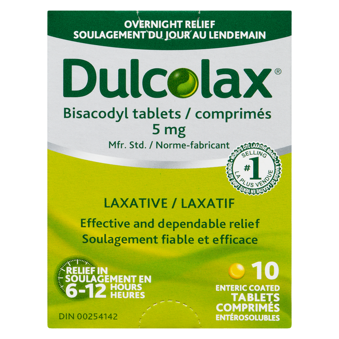 Comprimés de bisacodyl de Dulcolax 5 mg 10 comprimés à enrobage entérique