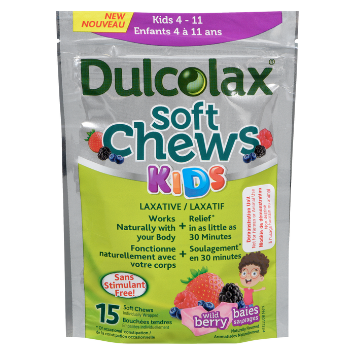 Dulcolax Laxative Kids 4 - 11 Wild Berry 15 Soft Chews Individually Wrapped