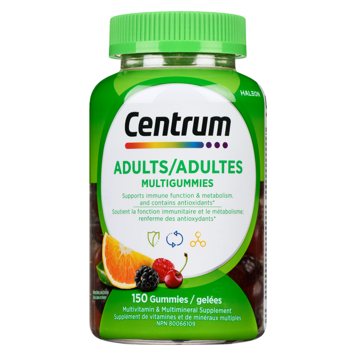 Centrum MultiGummies Complément multivitaminé et multiminéral pour adultes Cerise, baies et orange 150 gummies