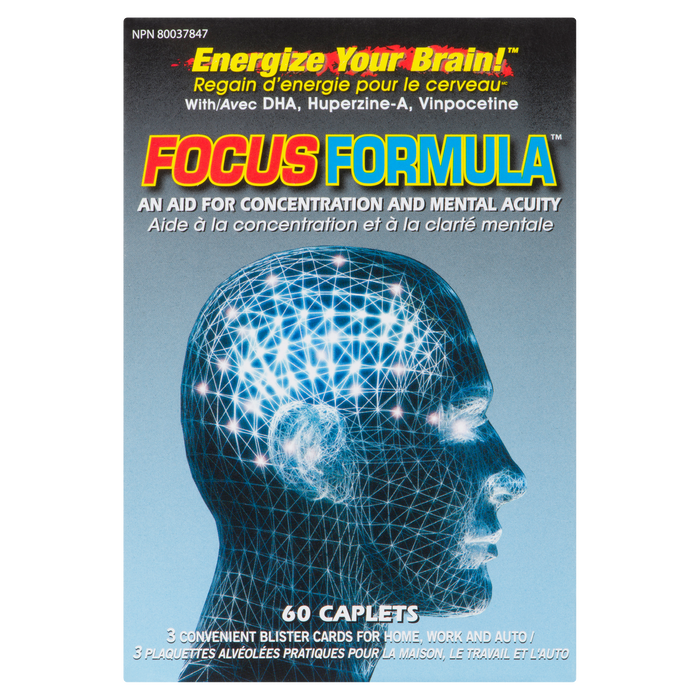 Focus Formula with DHA, Huperzine-A, Vinpocetine 60 Caplets