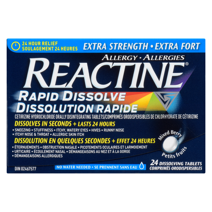 Reactine Allergy Mélange de baies Extra Fort 24 comprimés à dissoudre