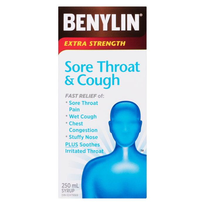 Benylin Sore Throat & Cough Syrup Extra Strength 250 ml