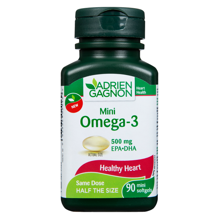 Adrien Gagnon Santé du cœur Mini Omega-3 500 mg EPA-DHA 90 mini gélules