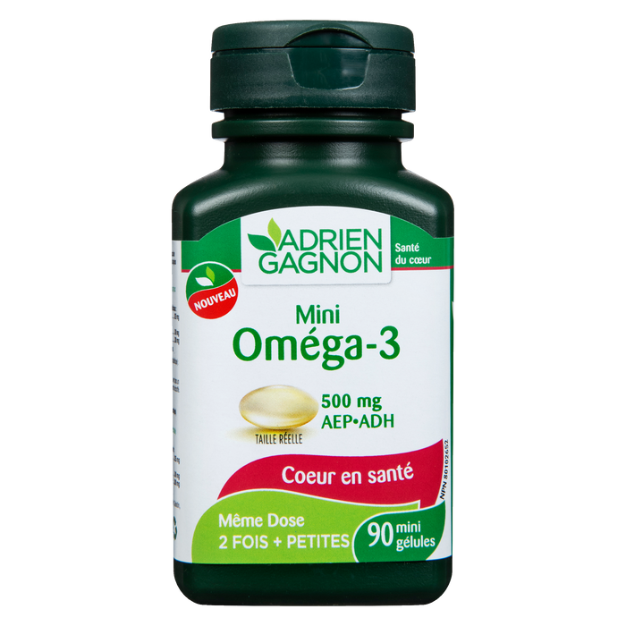 Adrien Gagnon Santé du cœur Mini Omega-3 500 mg EPA-DHA 90 mini gélules