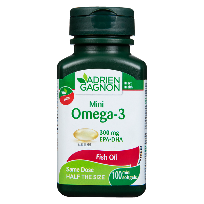 Adrien Gagnon Santé du cœur Mini Omega-3 EPA-DHA 300 mg 100 mini gélules