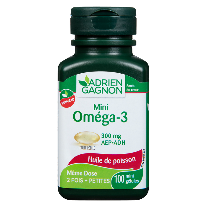 Adrien Gagnon Santé du cœur Mini Omega-3 EPA-DHA 300 mg 100 mini gélules