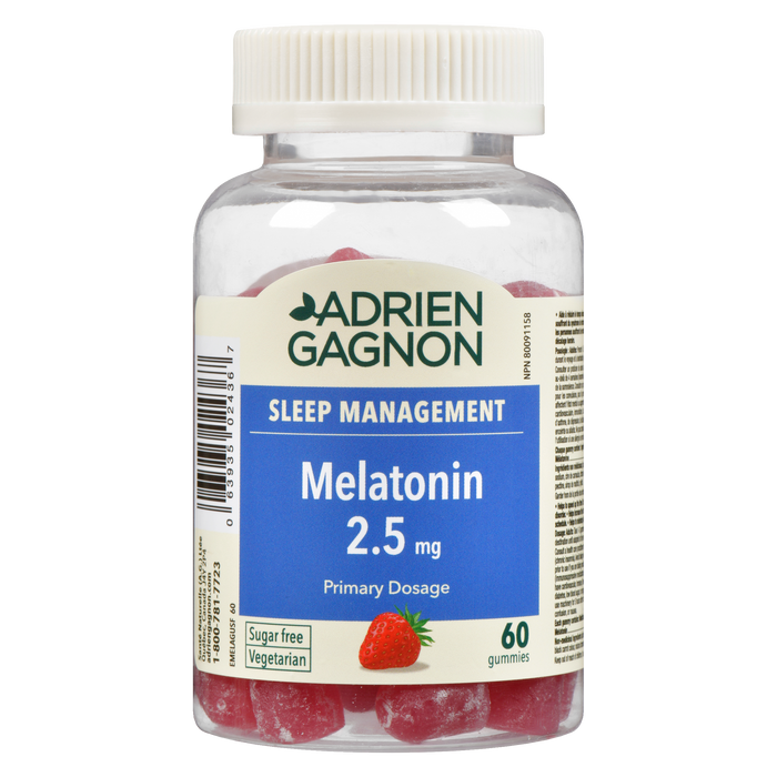 Adrien Gagnon Gestion du sommeil Mélatonine 2,5 mg Sans sucre 60 gummies