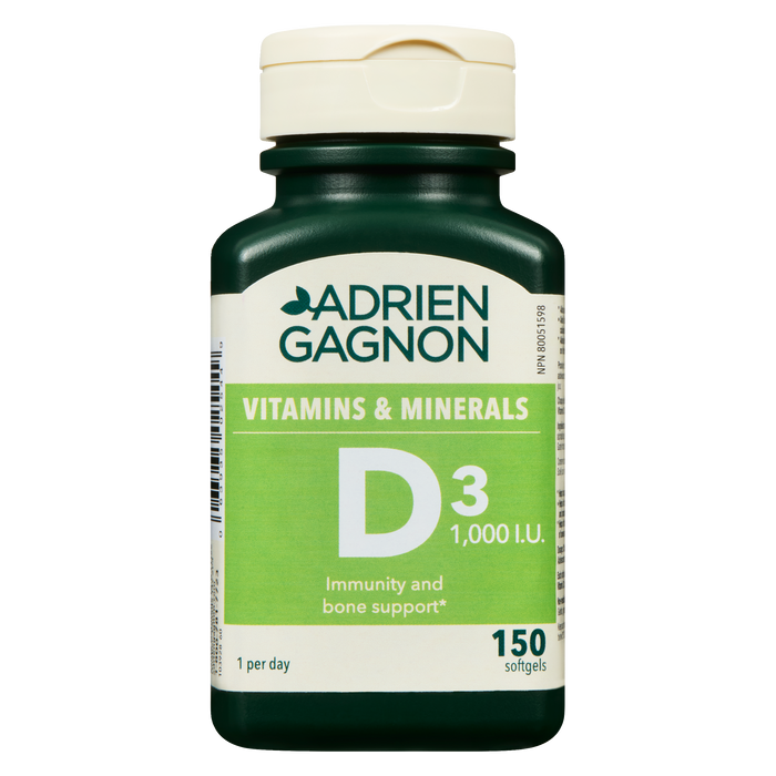 Adrien Gagnon D3 1,000 I.U. 150 Softgels