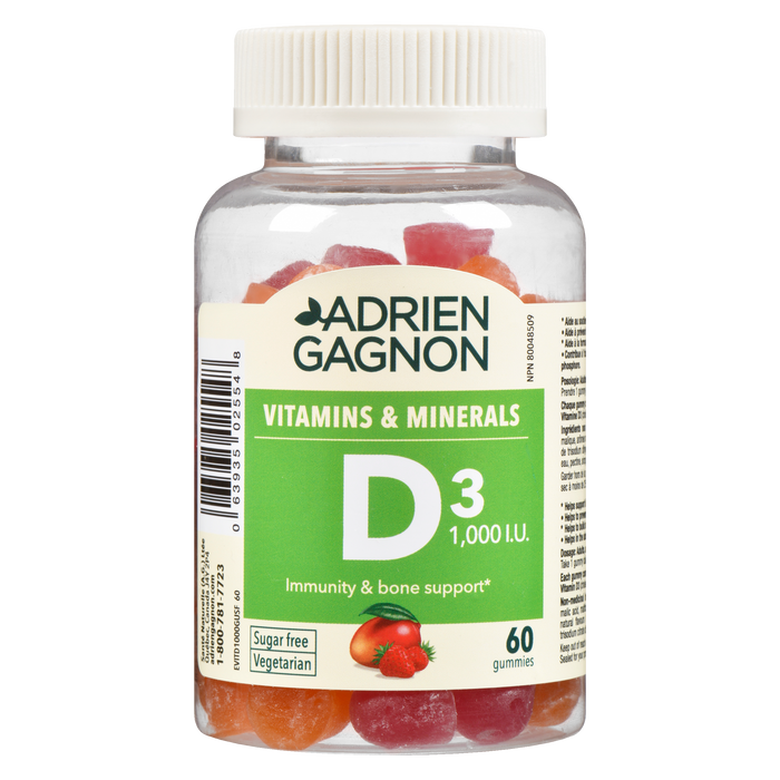 Adrien Gagnon D3 1 000 UI Sans Sucre 60 Gummies