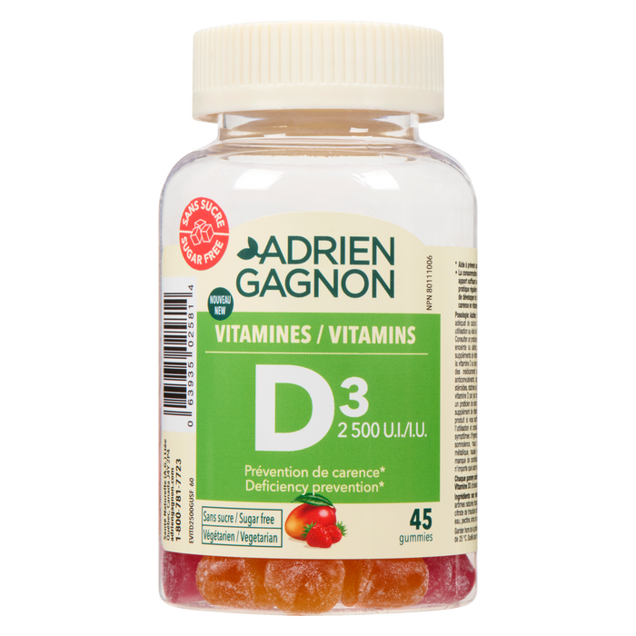 Adrien Gagnon D3 2 500 I.U. Sugar Free 45 Gummies