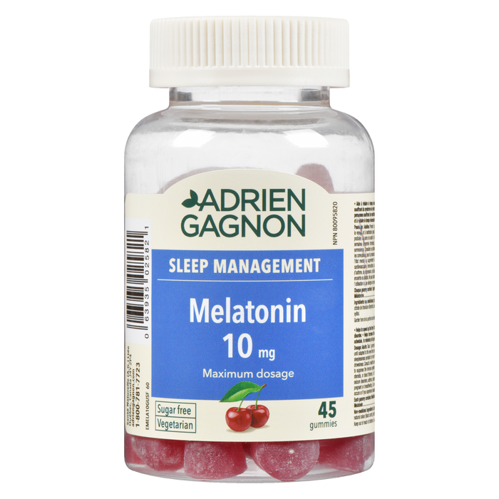 Adrien Gagnon Gestion du sommeil Mélatonine 10 mg Sans sucre 45 Gummies