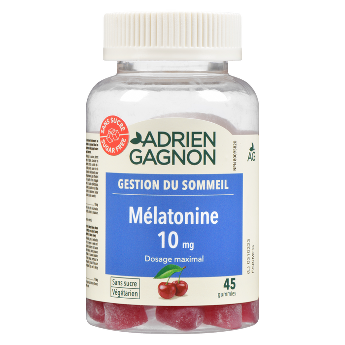 Adrien Gagnon Gestion du sommeil Mélatonine 10 mg Sans sucre 45 Gummies