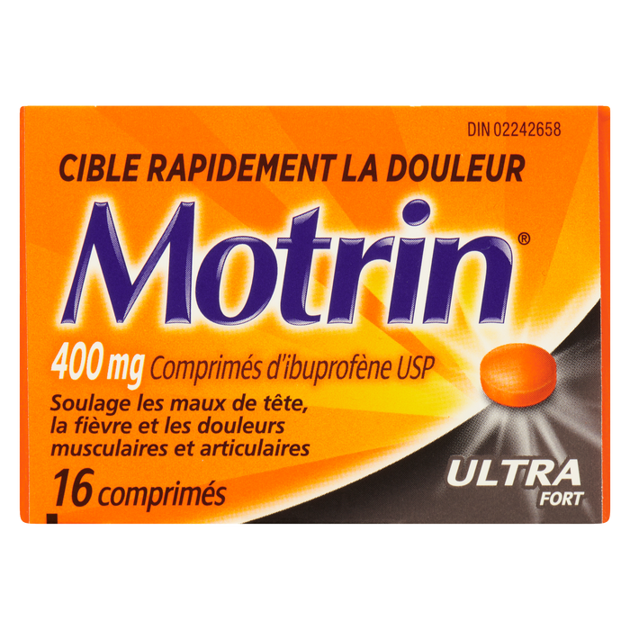 Comprimés d'ibuprofène Motrin USP 400 mg Super Strength 16 comprimés