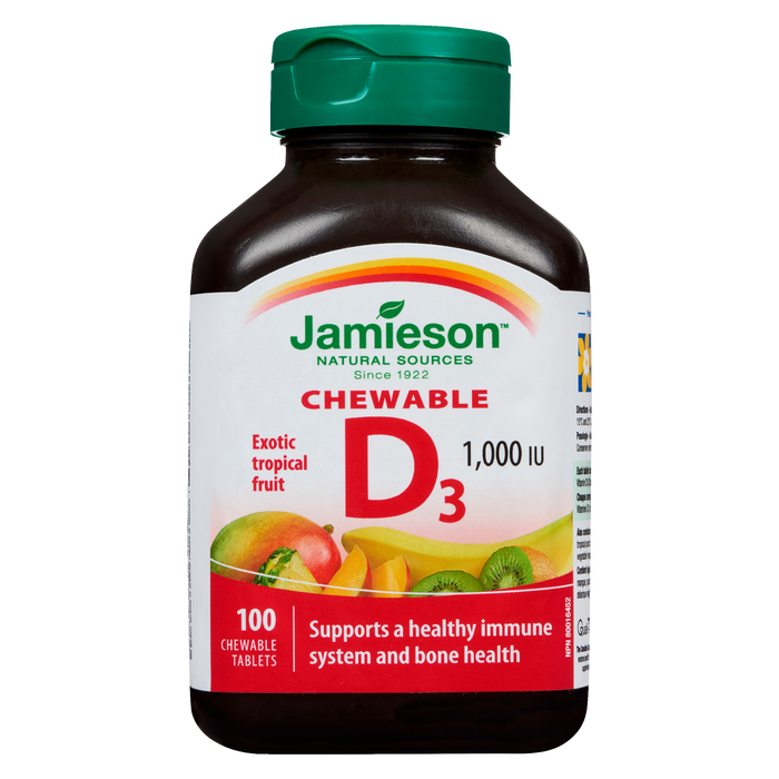 Jamieson D₃ Chewable Exotic Tropical Fruit 1,000 IU 100 Chewable Tablets