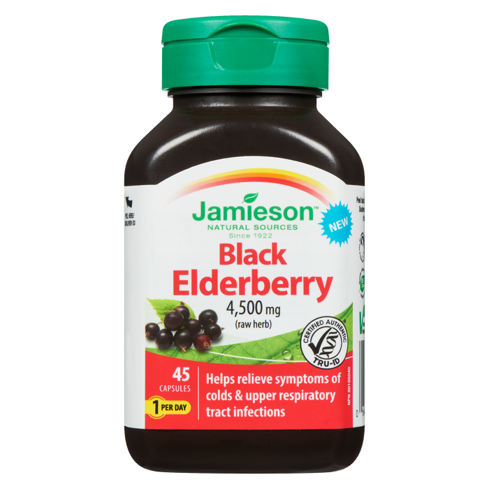 Jamieson Black Elderberry 4,500 mg Raw Herb 45 Capsules