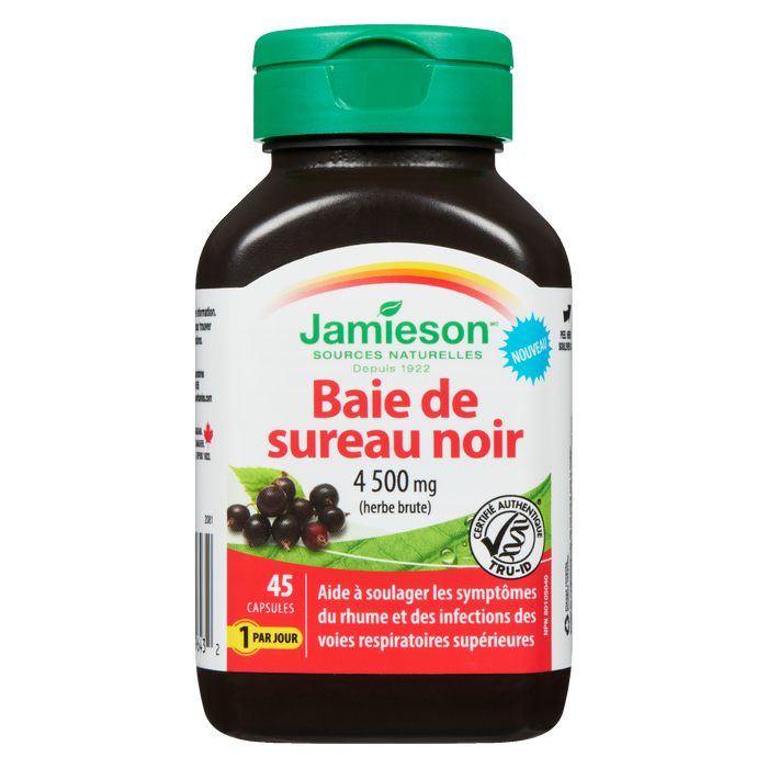 Jamieson Black Elderberry 4,500 mg Raw Herb 45 Capsules