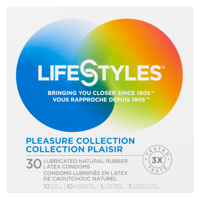 Collection LifeStyles Pleasure 30 préservatifs en latex de caoutchouc naturel lubrifiés