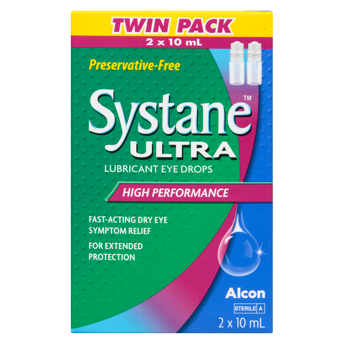 Gouttes oculaires lubrifiantes Systane Ultra, paquet de deux, 2 x 10 ml