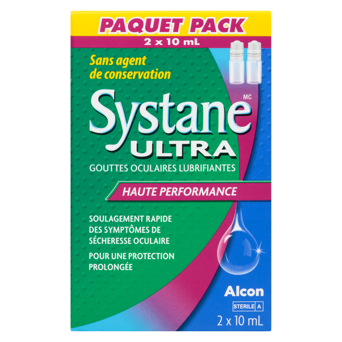 Gouttes oculaires lubrifiantes Systane Ultra, paquet de deux, 2 x 10 ml