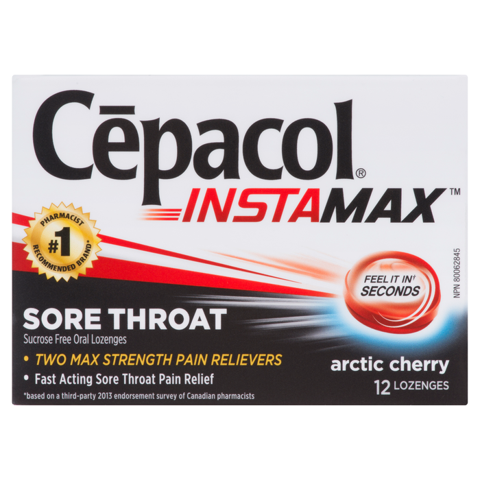 Cēpacol Instamax Sore Throat Arctic Cherry 12 Lozenges