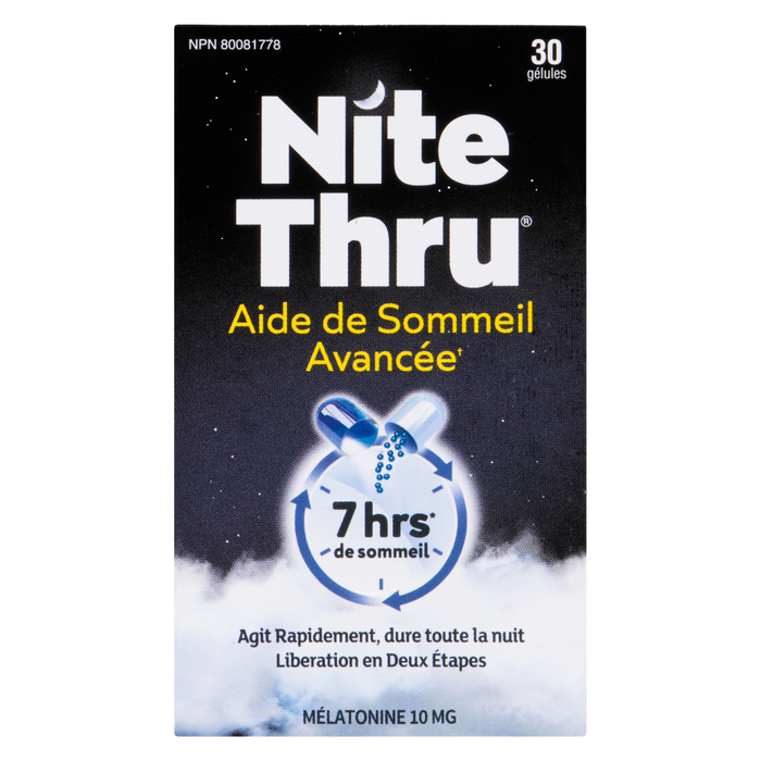 Nite Thru Advanced Sleep Aid Mélatonine 10 mg 30 gélules