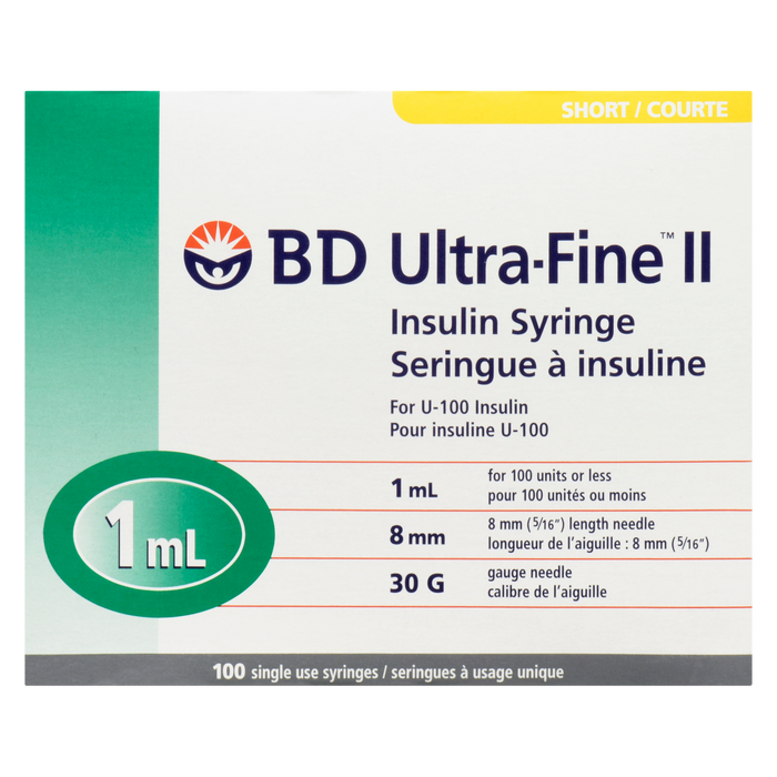 Seringue à insuline BD Ultra-Fine II courte, 100 seringues à usage unique