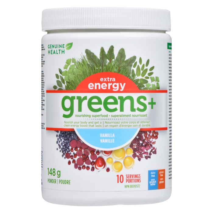 Poudre de superaliments nourrissants Genuine Health Greens+ Extra Energy Vanille 148 g