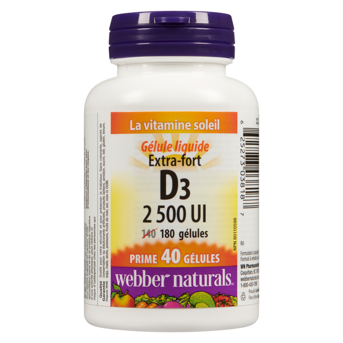 Webber Naturals D3 2500 UI Extra Fort 180 Gélules
