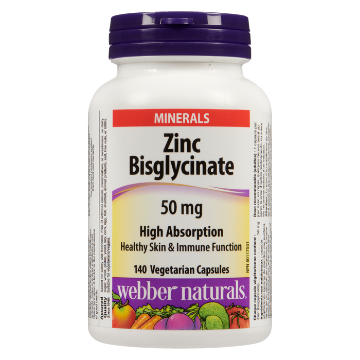 Webber Naturals Zinc Bisglycinate 50 mg 140 Vegetarian Capsules
