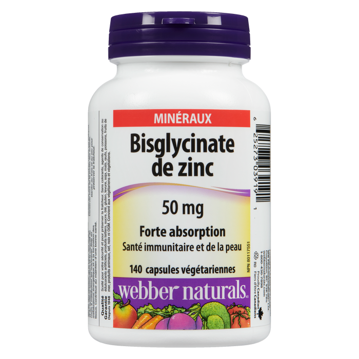 Webber Naturals Zinc Bisglycinate 50 mg 140 Vegetarian Capsules