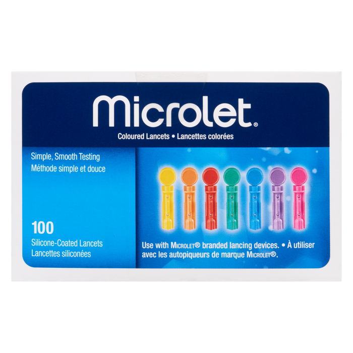 Lancettes colorées Microlet 100 lancettes recouvertes de silicone