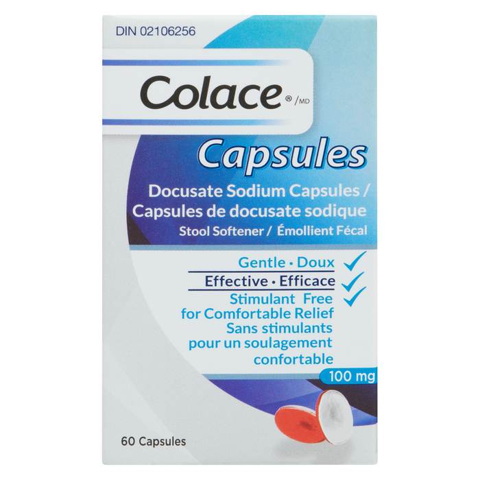 Colace Docusate de sodium Capsules Émollient fécal 100 mg 60 capsules