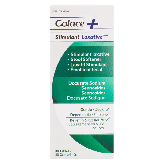 Colace + Docusate de sodium Sennosides Stimulant Laxatif 30 Comprimés