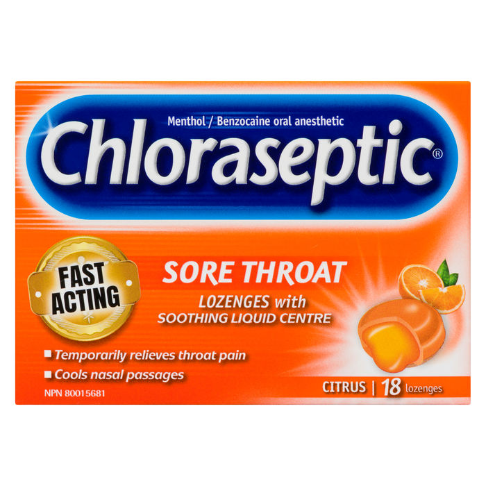 Chloraseptic Sore Throat Lozenges with Soothing Liquid Centre Citrus 18 Lozenges