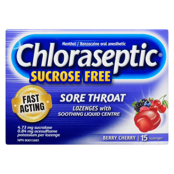 Chloraseptic Sore Throat Lozenges with Soothing Liquid Centre Sucrose Free Berry Cherry 15 Lozenges